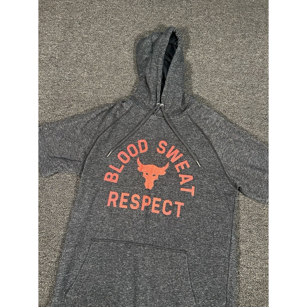 Under Armour Project Rock Short Sleeve Hoodie Men's Medium Gray Drawstrings‎ Gym